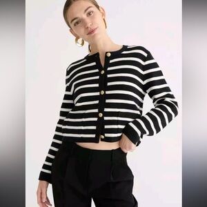 J. Crew Black and White Striped Sweater with Gold Buttons -NWOT